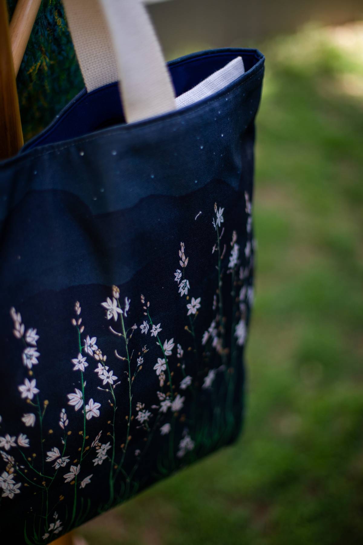 Asphodel on Midnight Tote Bag - Spacious and Sustainable