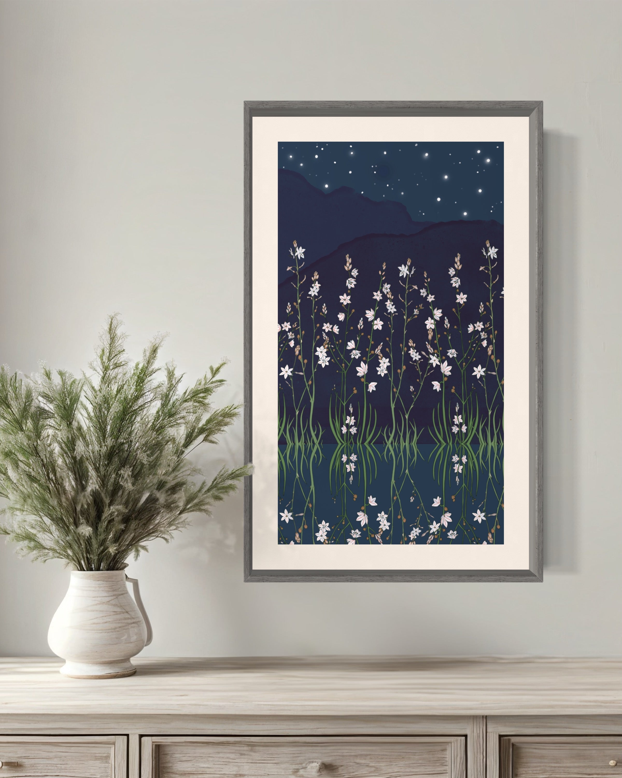 Asphodel Lilies on Midnight - Art Print